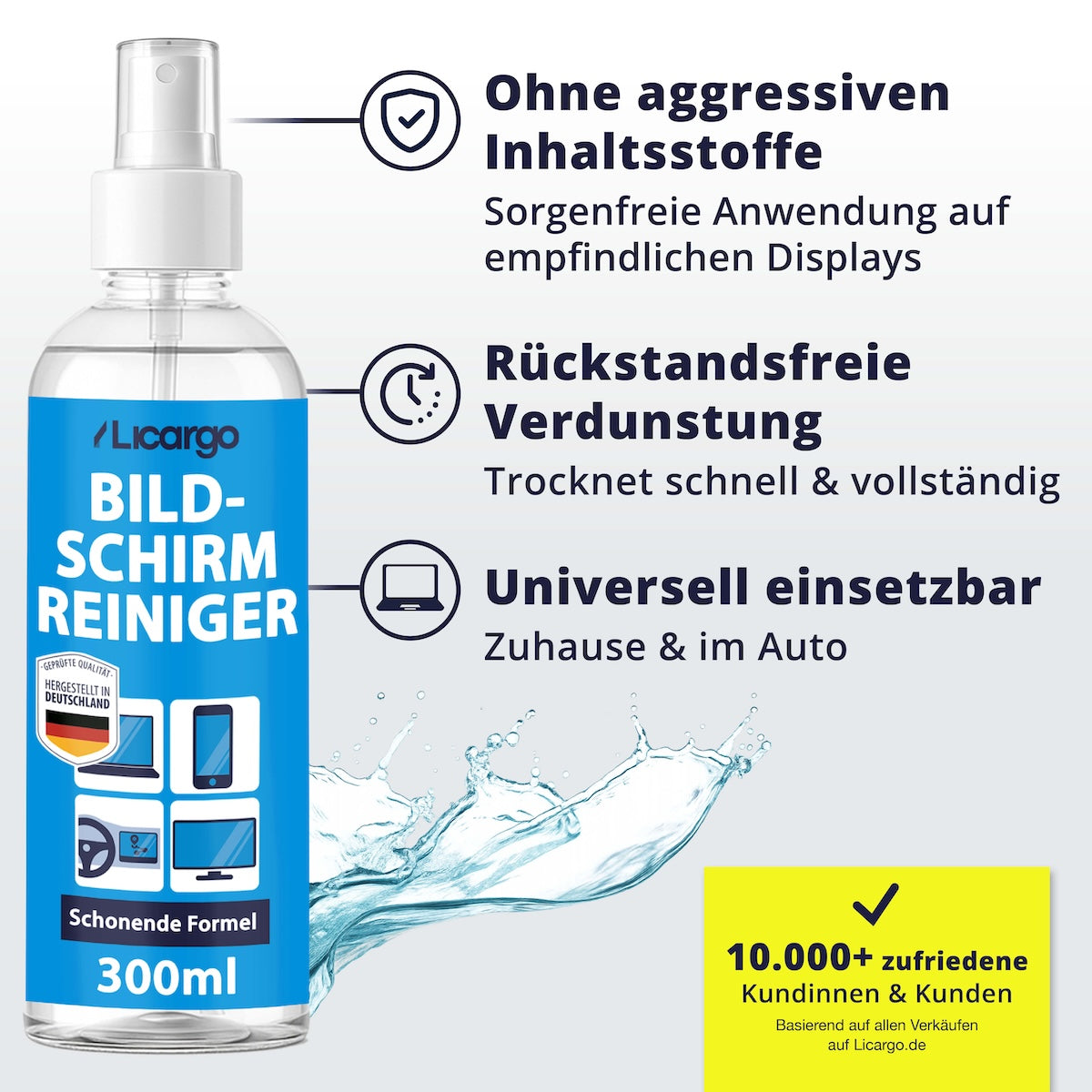 Ein Reiniger für alles=>Sanft zu empfindlichen Displays, stark gegen Schmutz. Zudem verdunstet der Reiniger rückstandsfrei und sorgt für ein sauberes Finish nach jeder Anwendung.