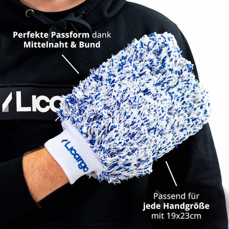 Passend für jede Hand=>Dank Mittelnaht und elastischem Bund sitzt der Waschhandschuh sicher an jeder Handgröße und sorgt für optimale Kontrolle.