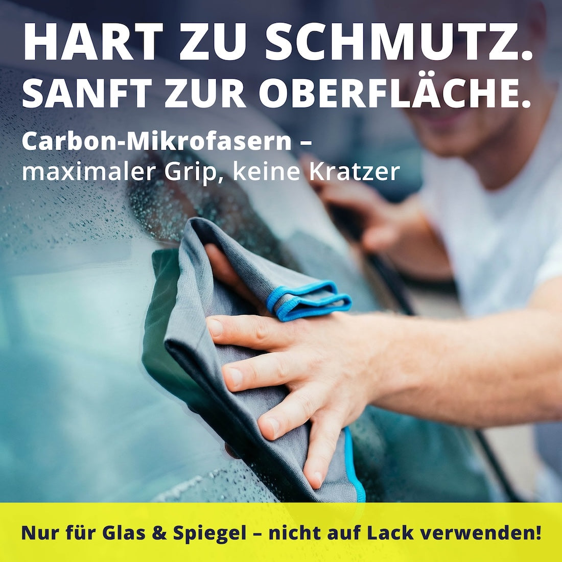 Starker Grip, sanft zur Fläche=>Die Carbon-Mikrofaser bietet mehr Kontrolle beim Polieren und ist dabei schonend zu Glas- und Spiegelflächen. Hinweis: Für Glas & Spiegel gedacht – nicht auf Lack verwenden.