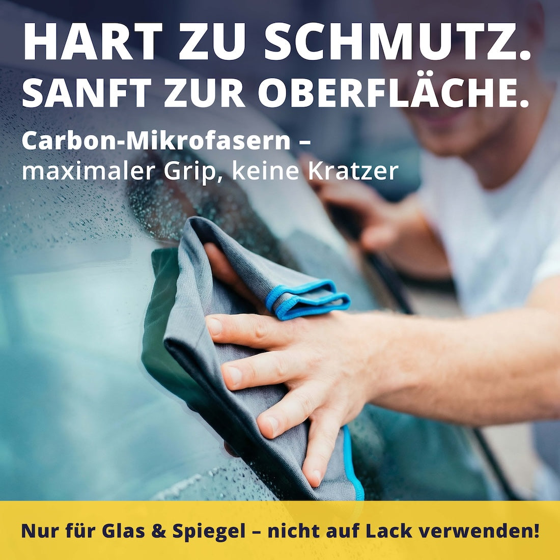 Starker Grip, sanft zur Fläche=>Die Carbon-Mikrofaser bietet mehr Kontrolle beim Polieren und ist dabei schonend zu Glas- und Spiegelflächen. Hinweis: Für Glas & Spiegel gedacht – nicht auf Lack verwenden.