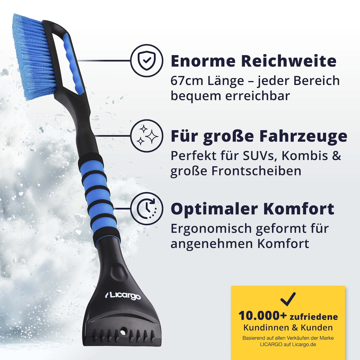 Extra lang mit 67cm=>Dank ultra langem Griffe erreichst Du bequem das gesamte Autodach sowie große Windschutzscheiben. Ideal für SUVs, Vans und Kombis.