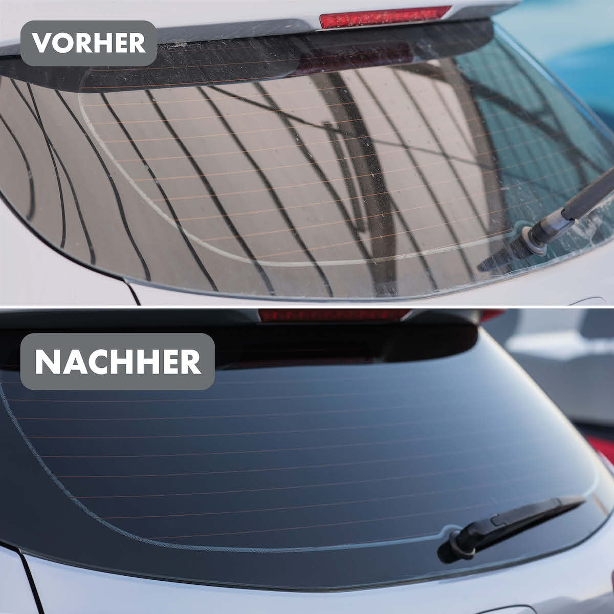 Vorher-Nachher-Effekt=>Überzeug Dich selbst und teste unser Waffeltuch bei Deiner nächsten Scheibenreinigung!