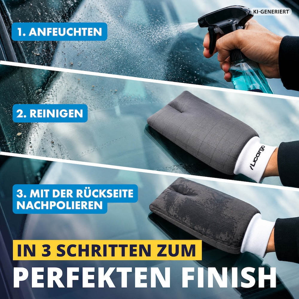 Handschuh mit Carbon-Power=>Durchdachtes Design trifft volle Reinigungskraft: Der beidseitige Glashandschuh sitzt sicher an der Hand, kommt in jede Ecke und reinigt dank Carbonfasern gründlich und kratzerfrei.