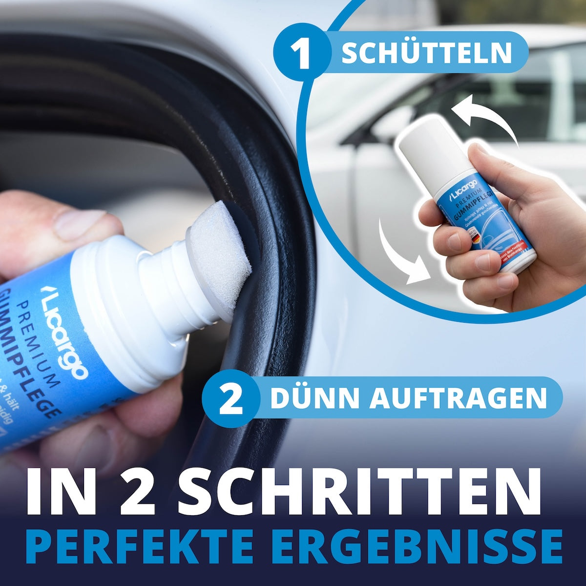 Einfache Anwendung=>Kurz schütteln und anschließend dünn mit dem integrierten Schwamm-Applikator auftragen. Die Pflege ist unkompliziert und sofort wirksam.