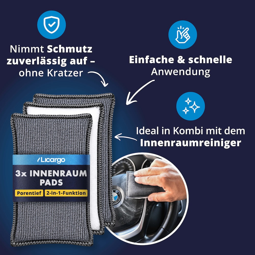 2-in-1 Funktion=>Die 2-in-1 Pads kombinieren borstige Fasern für porentiefe Reinigung mit weicher Mikrofaser zum Nacharbeiten – handlich, praktisch und ideal für Detailarbeit.