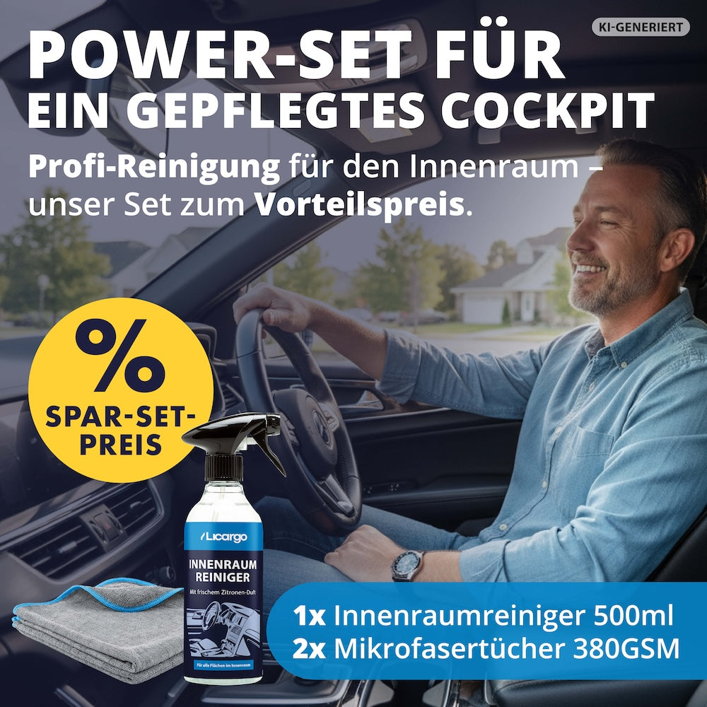 Cockpit-Pflege in Perfektion=>Einfach & effektiv: Innenraumreiniger und 380 gsm Mikrofasertücher – das perfekte Duo für streifenfreie Sauberkeit und ein gepflegtes Cockpit.