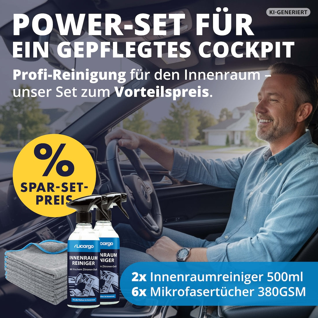 Cockpit-Pflege in Perfektion=>Einfach & effektiv: Innenraumreiniger und 380 gsm Mikrofasertücher – das perfekte Duo für streifenfreie Sauberkeit und ein gepflegtes Cockpit.