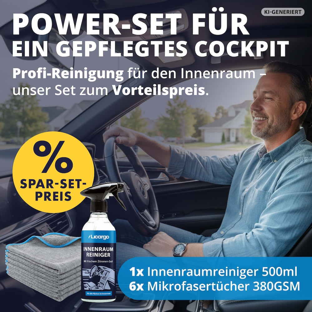 Cockpit-Pflege in Perfektion=>Einfach & effektiv: Innenraumreiniger und 380 gsm Mikrofasertücher – das perfekte Duo für streifenfreie Sauberkeit und ein gepflegtes Cockpit.