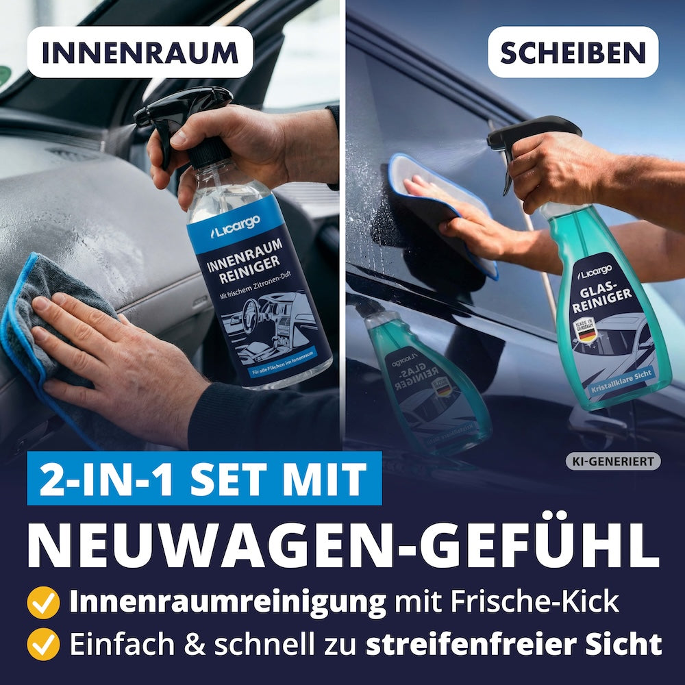 Makellose Ergebnisse=>Das Set sorgt in kürzester Zeit für streifenfreie Sicht und einen makellosen Innenraum mit frischem Duft – maximal effizient, kinderleicht anzuwenden und sofort wirksam.