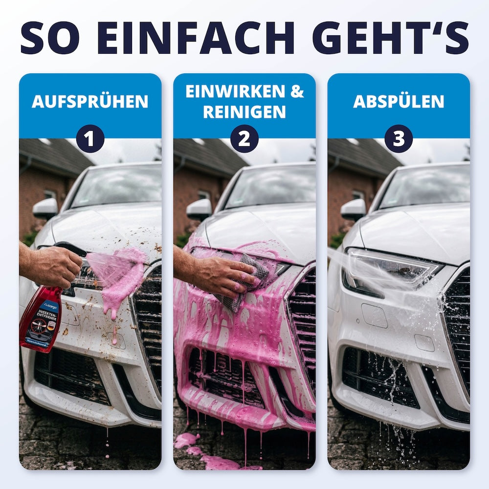 Sauber in 3 Schritten=>Aufsprühen, kurz einwirken lassen, abspülen – mehr braucht es nicht. Auch für ungeübte Hände denkbar einfach.