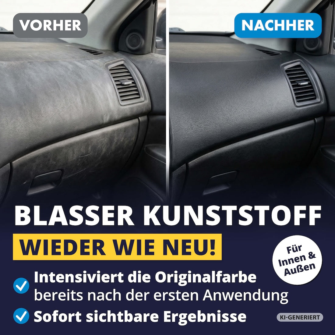 Wie neu in nur einer Anwendung=>Verleihe verblichenen Innenraumteilen ihre Originalfarbe zurück. Die intensive Formel zeigt bereits beim ersten Auftragen beeindruckende Resultate.