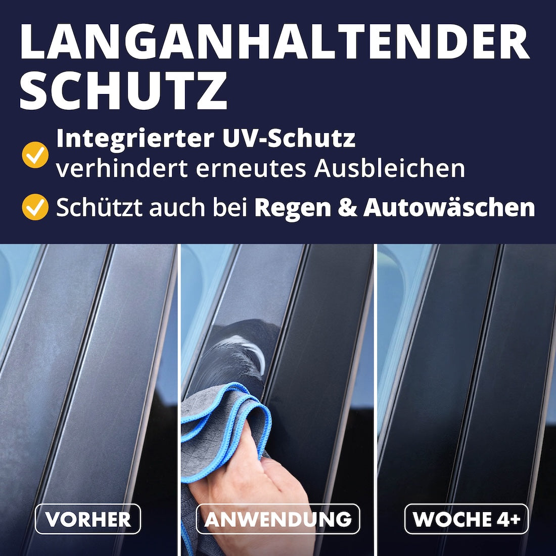 UV-Schutz für dauerhafte Schönheit=>Die integrierte UV-Schutzformel bewahrt Deine Kunststoffteile vor erneutem Ausbleichen und schützt zuverlässig bei jedem Wetter.