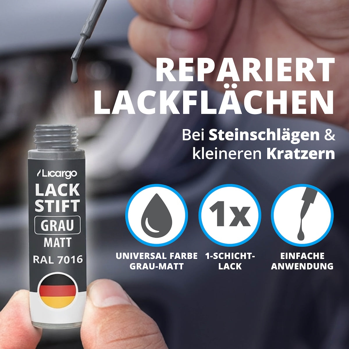 Schnell & unkompliziert=>Geeignet für Steinschläge und kleinere Kratzer – eine dünne Schicht genügt. Die Anwendung ist unkompliziert und auch ohne Vorkenntnisse möglich.