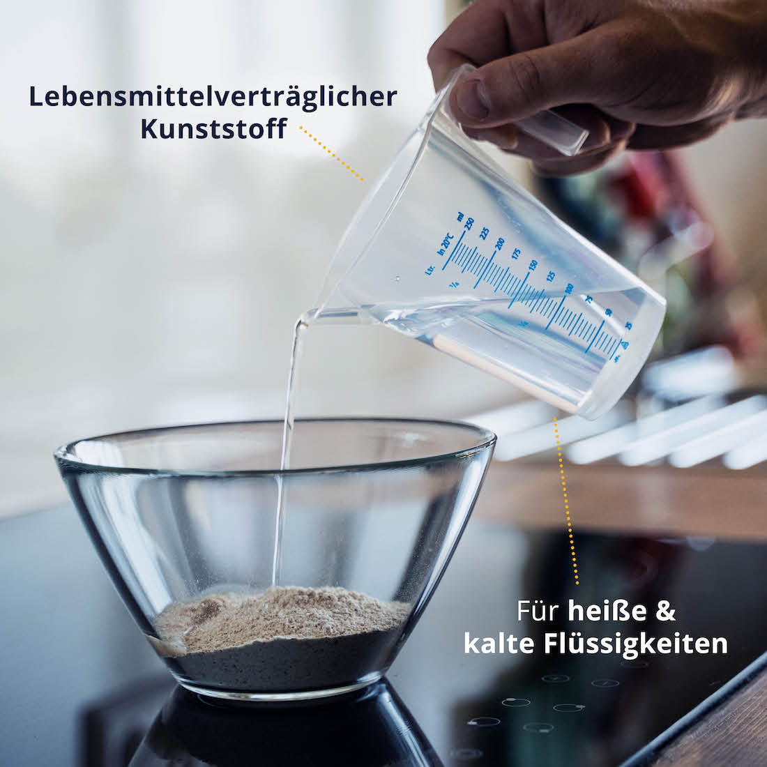 Vielfältig einsetzbar=>Unser Messbecher eigent sich für vielfältige Einsatzgebiete. Egal, ob in der Küche oder bei der Autowäsche. Er ist stets ein genauer Begleiter. 