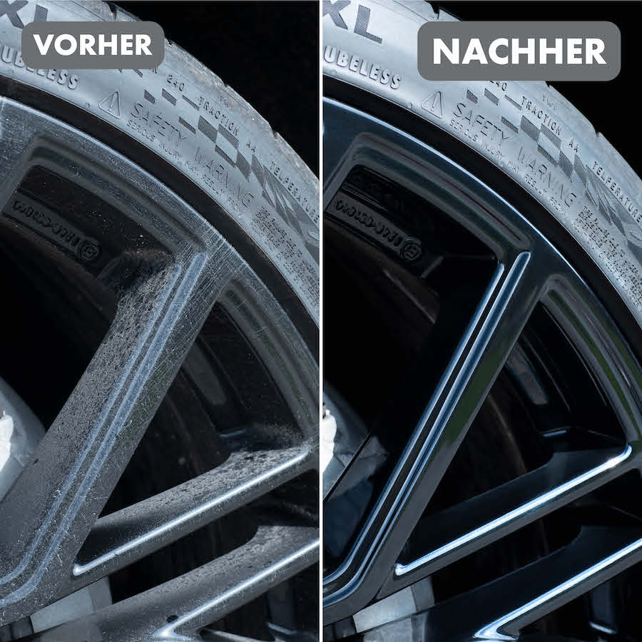 Vorher-Nachher-Effekt=>Glänze auf der Straße – dank unserem effektiven Felgenputzband! Überzeug Dich selbst und teste unser Band bei Deiner nächsten Wagenwäsche.