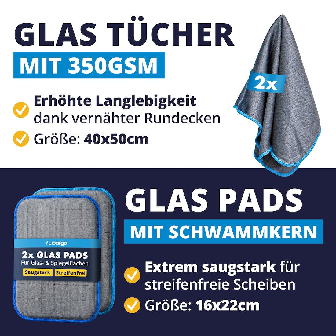 Streifenfreie Klarheit=>Ob großflächige Windschutzscheibe oder kleine Ecken: Mit unseren Glas Tüchern und Glas Pads reinigst Du gründlich und streifenfrei!