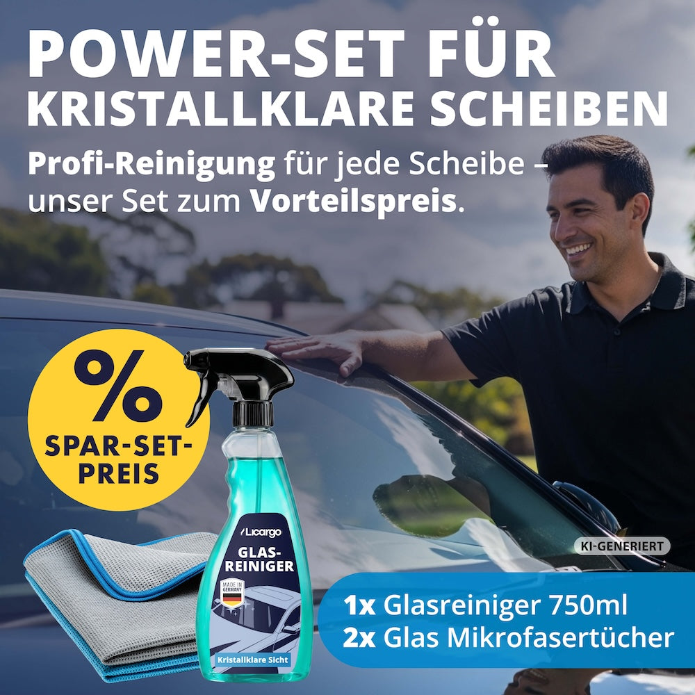 Scheiben-Pflege in Perfektion=>Reinigung auf neuem Level: Zwei Waffel-Tücher plus unser innovativer Glasreiniger – perfekt füreinander entwickelt und jetzt zum unschlagbaren Sparset-Preis.