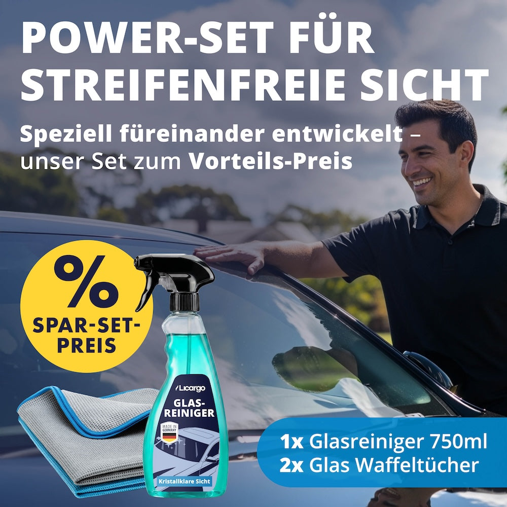 Scheiben-Pflege in Perfektion=>Reinigung auf neuem Level: Zwei Waffel-Tücher plus unser innovativer Glasreiniger – perfekt füreinander entwickelt und jetzt zum unschlagbaren Sparset-Preis.