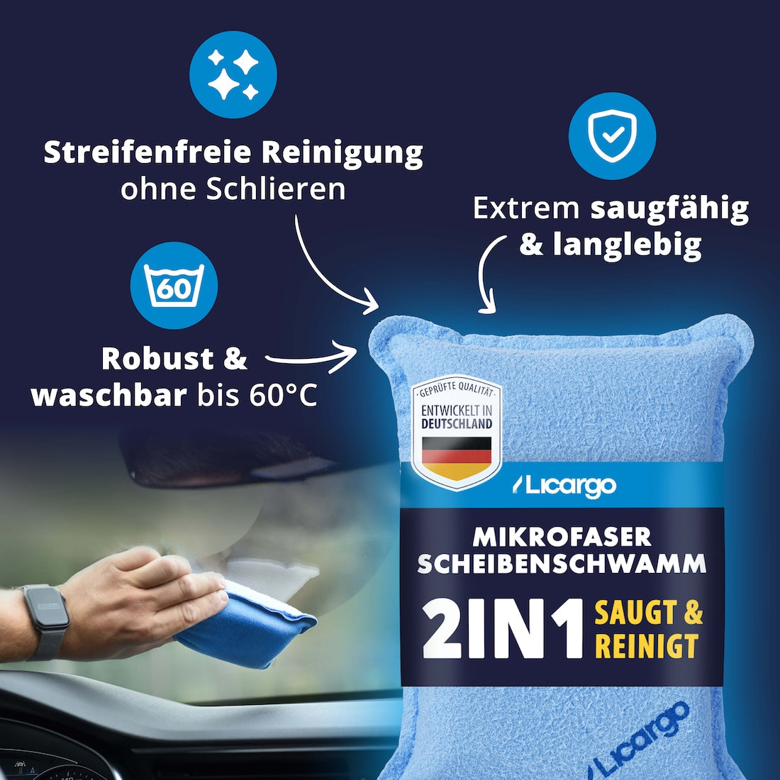 Premium-Qualität=>Das qualitative Design überzeugt mit extremer Saugkraft und robuster Verarbeitung. Waschbar bis 60° und dauerhaft einsetzbar – für klare Sicht und zuverlässige Leistung über lange Zeit.