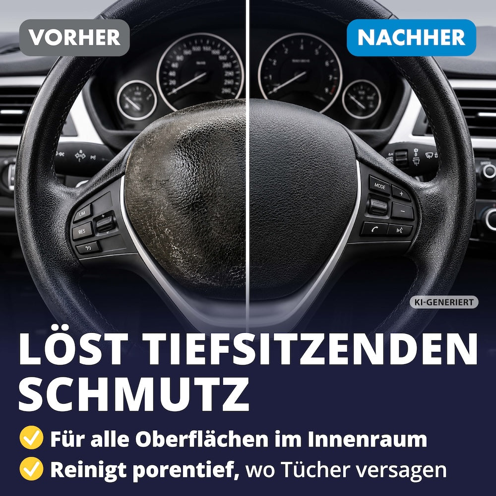 Sauber bis in jede Pore=>Gerade geprägte Kunststoff- und Lederoberflächen halten Schmutz tief in den Vertiefungen fest. Die Pads lösen ihn dort heraus, wo ein Tuch nur über die Oberfläche gleitet.