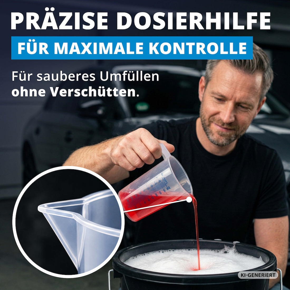 Kontrolliert eingießen=>Die präzise Ausgusstülle ermöglicht ein sauberes Umfüllen ohne unnötiges Verschütten. So dosierst du Flüssigkeiten sicher und mit voller Kontrolle.