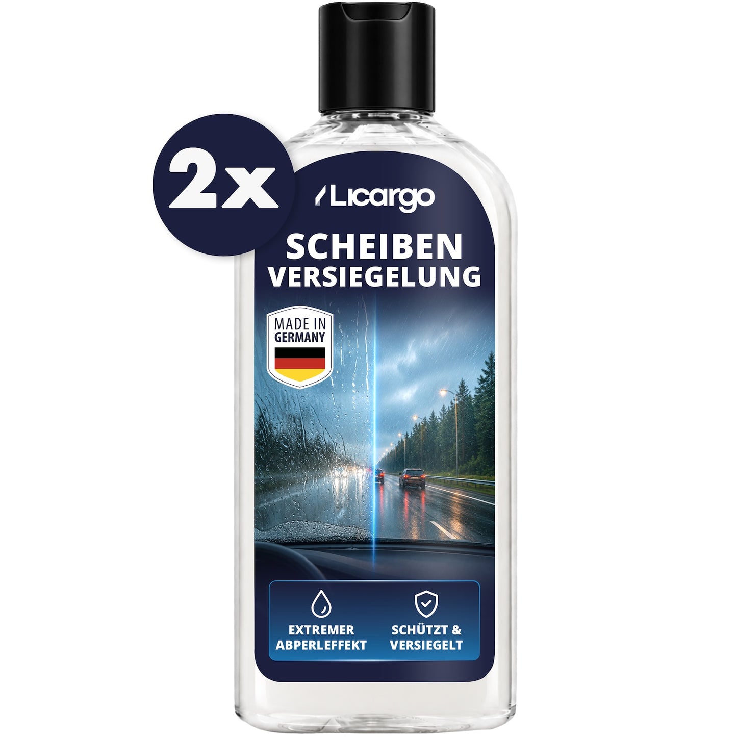 Für maximale Klarheit=>Unsere Scheibenversiegelung sorgt für einen sofortigen Abperleffekt und verbessert die Sicht zuverlässig bei schlechtem Wetter wie Regen & Schnee.