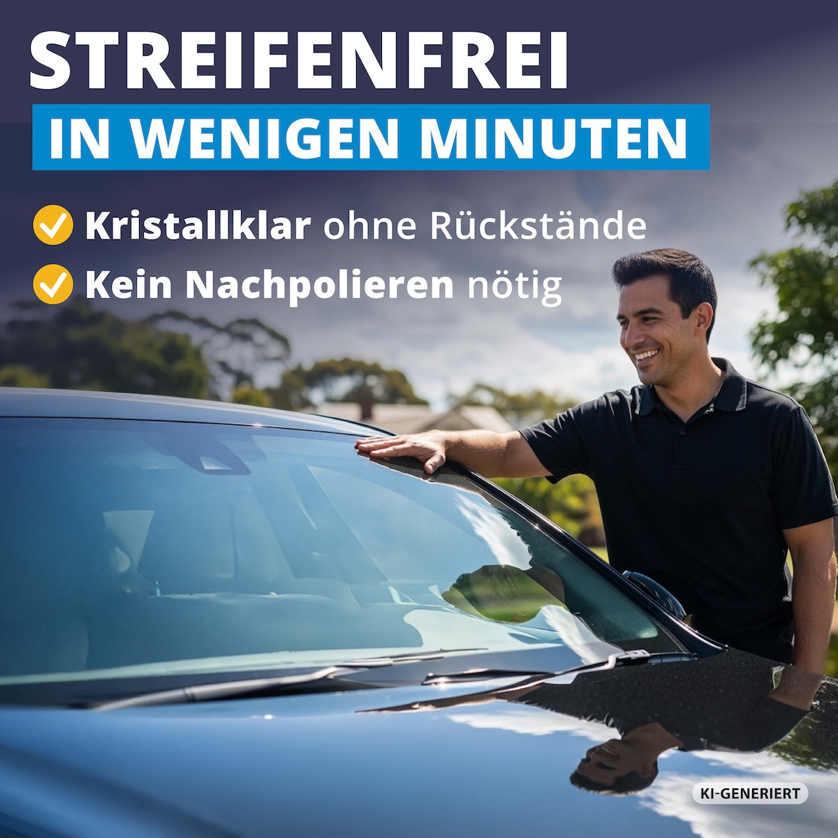 Schnell, einfach & effektiv=>Die spezielle Formel trocknet rückstandsfrei und sorgt in kürzester Zeit für eine makellos klare Scheibe – ganz ohne Nachpolieren.